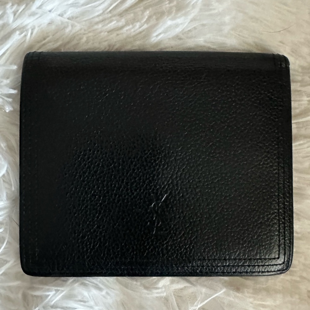 Yves Saint Laurent Men's Black Pebbled Leather Bi-fold Snap Coin Wallet